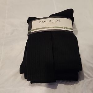 Gold Toe Men's Classic Black Socks NEW IN PKG SHOE SIZE 6-12.5 SIX PAIRS